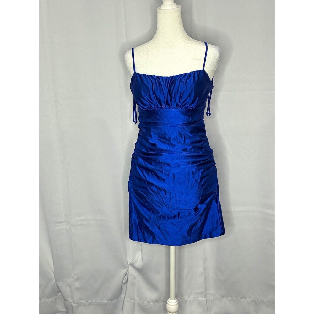 Emerald Sundae Women’s M Royal Blue Satin Mini Dress Ruched Bodycon Party